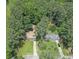 Aerial view of the property featuring mature landscaping, a long driveway, and lush greenery, providing privacy and serenity at 539 Karen Dr, Alpharetta, GA 30009