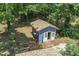 Outbuilding in back of property with double doors, near the wooden deck and yard at 539 Karen Dr, Alpharetta, GA 30009