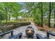 Spacious backyard with stone pathway, firepit, and lush greenery, perfect for outdoor entertaining and relaxation at 1863 Wicks Valley Ne Dr, Marietta, GA 30062