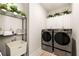 Well-lit laundry room featuring modern washer and dryer units, ample storage, and a convenient utility sink at 114 Batten Board Way, Woodstock, GA 30189