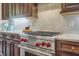Gourmet kitchen with stainless steel Wolf range, custom cabinets, tiled backsplash, and granite counters at 3663 Brookhaven Manor Crossing Ne, Atlanta, GA 30319
