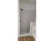 Shower features white subway tile, and black matte shower head at 5502 Lakeview Parkway, Villa Rica, GA 30180
