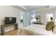 Comfortable bedroom features hardwood floors, a TV, and a view into other rooms at 313 Sobeck Way, Canton, GA 30115