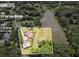 Aerial view with approximate lot lines displayed highlighting the acreage, home, pool and lake at 317 Red Gate Overlook, Canton, GA 30115