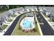 Overhead shot showcasing the community pool, surrounded by lush landscaping and modern townhomes at 3554 Bluebird Ct, Atlanta, GA 30331