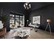 Chic living room features dark walls, ample lighting, and a decorative cowhide rug at 125 Maison Court, Roswell, GA 30076