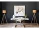 Stylish office space featuring a white desk with gold accents, lamps, and black accent wall at 125 Maison Court, Roswell, GA 30076