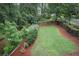 Secluded backyard bordered by lush greenery and a wooden fence, providing a tranquil outdoor space at 2206 Heritage Trace Dr, Marietta, GA 30062