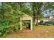 Backyard shed surrounded by lush greenery at 2428 Harmony Ridge Ct, Lithonia, GA 30058