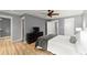 This bedroom features a ceiling fan, grey walls, hardwood floors, and white trim at 4990 Turtle Rock Drive Dr, Marietta, GA 30066