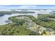 Overhead view of a lakeside community with stunning homes, lush greenery, docks and lake access at 4445 Pebble Rock Dr, Cumming, GA 30041