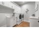 Well-organized laundry room with modern washer, dryer, and ample storage space at 4445 Pebble Rock Dr, Cumming, GA 30041