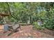 Charming brick patio with outdoor seating and lush landscaping offers a serene backyard retreat at 1718 Ridgewood Ne Dr, Atlanta, GA 30307