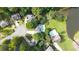 Aerial view showcases several homes, many with pools, nestled in a lush, wooded neighborhood by the lake at 5286 Wild Indigo Nw Way, Acworth, GA 30102