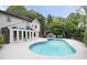 Beautiful backyard featuring a pool, patio, and lush greenery surrounding the property at 5286 Wild Indigo Nw Way, Acworth, GA 30102