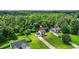 This is an aerial view of a home featuring a long driveway, mature trees and large backyard at 30 Creek Bottom Dr, Covington, GA 30014