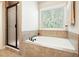 Bathroom featuring a soaking tub and separate shower at 132 Cornerstone Pl, Woodstock, GA 30188
