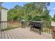 Outdoor deck with nice grills and a wooded view at 132 Cornerstone Pl, Woodstock, GA 30188