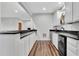 Wet bar features white cabinets, dark countertops and floors, and stainless steel beverage fridge at 504 Telfair Park, Peachtree City, GA 30269