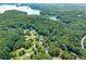 Stunning aerial view showcasing the community's lush greenery and proximity to the lake at 5870 Shadewater Dr. Dr, Cumming, GA 30041