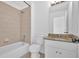 Bathroom featuring tub, shower, toilet, and granite counter at 511 Millwood Ct, Canton, GA 30114