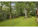 Backyard with grass and mature trees surrounding the home at 1151 Roxboro Ne Cv, Atlanta, GA 30324