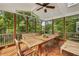 Spacious screened porch with wood floors, a ceiling fan, and views of the surrounding trees at 1151 Roxboro Ne Cv, Atlanta, GA 30324