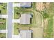 Overhead aerial view of a neighborhood showing roof and backyard layouts with lush lawns at 7814 Messina Ct, Lithia Springs, GA 30122