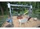 Charming backyard oasis featuring a pergola with string lights and a fire pit, creating a tranquil outdoor space at 3227 Due West Rd, Dallas, GA 30157