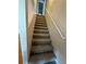 Carpeted staircase with a handrail and wall-mounted lighting at 525 Cherokee Overlook Ct, Canton, GA 30115