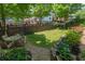Lush backyard featuring a privacy fence, seating area, and meticulously maintained landscaping at 175 Centennial Trce, Roswell, GA 30076