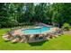 Private backyard pool surrounded by lush greenery and lounge chairs perfect for relaxation and entertaining at 4016 Dover Ave, Alpharetta, GA 30009