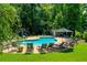 Enjoy outdoor living with a private pool, patio, lounge chairs, and lush landscaping at 4016 Dover Ave, Alpharetta, GA 30009