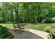 Charming backyard patio is perfect for outdoor dining among lush greenery and mature trees at 17 Shotgun Nw Rd, Cartersville, GA 30121