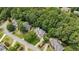 Aerial view of property highlighting mature trees, neighboring homes, and lush landscaping at 7235 Compton Cir, Cumming, GA 30040
