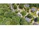 Aerial view of a lush neighborhood with mature trees and well-manicured lawns at 7235 Compton Cir, Cumming, GA 30040