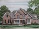 Illustration of a brick two-story home with white trim, black shutters, and mature trees at 2883 Thurleston Ln, Duluth, GA 30097