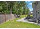 Private backyard with a patio area, surrounded by green grass and a tall wooden fence at 3796 Village Crossing Ln, Ellenwood, GA 30294