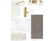 Elegant bathroom materials include quartz countertops, brushed gold fixtures, and pennyround mosaic shower flooring at 5315 Keepsake Court, Cumming, GA 30040