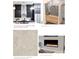 Kitchen and fireplace design featuring stacked cabinets with glass, a trash pullout, and a linear electric fireplace at 5315 Keepsake Court, Cumming, GA 30040