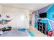 bedroom showcasing a playful geometric wall design and comfortable decor at 3350 Clawing Hawk Way, Douglasville, GA 30135