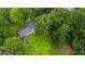 Aerial view of the house surrounded by mature trees and lush green lawn at 1031 Washington Ave, Woodstock, GA 30188