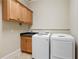 Laundry room with modern washer and dryer and upper cabinets at 1549 Lake Holcomb Ln, Marietta, GA 30062