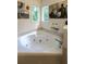Bright bathroom showcasing a luxurious jacuzzi tub, complemented by natural light streaming through the windows at 6945 John Rivers Rd, Fairburn, GA 30213