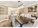 Stylish dining room with a dark wood table, upholstered chairs, and modern pendant lighting at 910 Kings Arms Way, Johns Creek, GA 30022
