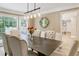 Bright dining room features large windows, modern light fixture, neutral paint, and stylish decor at 910 Kings Arms Way, Johns Creek, GA 30022