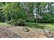 Backyard with mulched garden bed, various plants, and a peaceful view of wooded area at 1019 Wolf Springs Ct, Lawrenceville, GA 30043