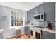 The modern kitchen offers gray cabinets, stainless steel appliances, and a tiled backsplash at 195 14Th St # 902, Atlanta, GA 30309