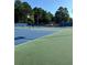 Enjoy a friendly match at this community tennis court with classic lines and dark blue fencing at 2895 Dominion Walk Ln, Snellville, GA 30078