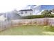 Fenced backyard with well-maintained lawn, mature hedges and two-story home in background at 364 Springhaven Way, Lawrenceville, GA 30046